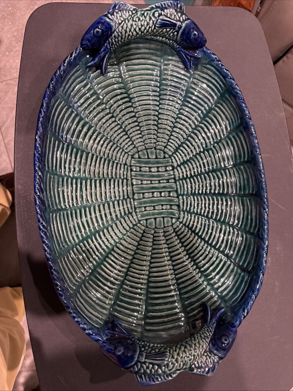 Vintage Coastal Majolica Fish & Asparagus Serving Platter